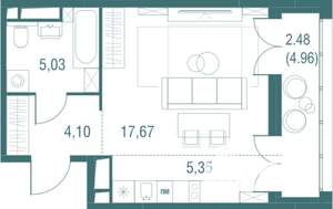 1-к квартира, строящийся дом, 35м2, 13/24 этаж